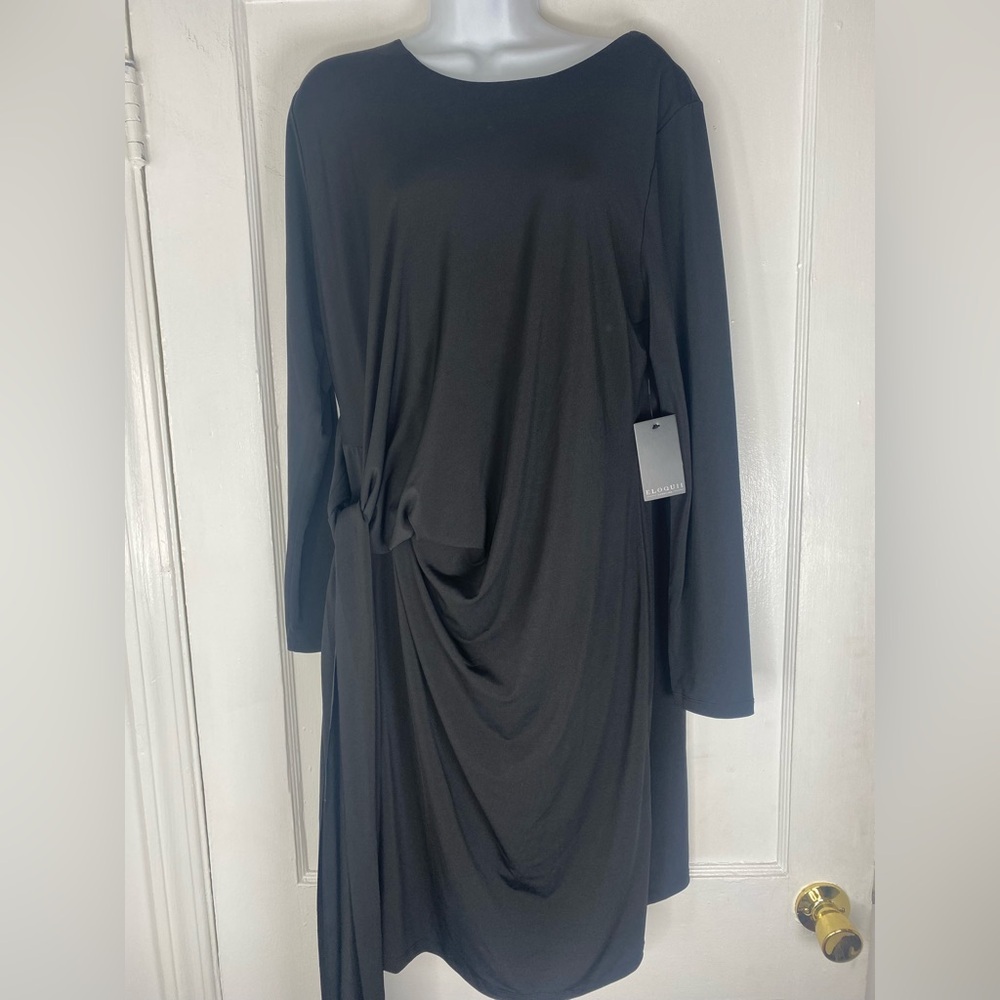 Eloquii Black NWT Nordstrom 16 Long-Sleeve Draped Knot Side Ruched Dress